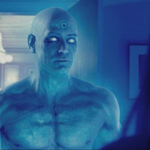 The fully rendered CGI Dr. Manhattan, utilizing Global's LED suit worn by actor Billy Crudup.